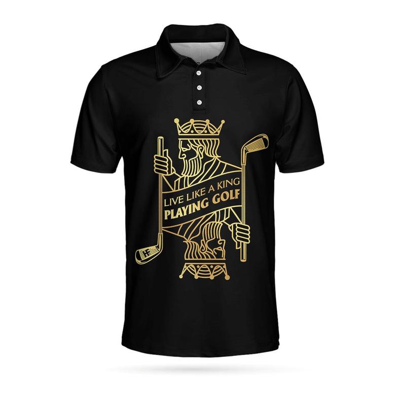 Live Like A King Playing Golf Black And Gold Polo Shirt, Luxury Playing Card Poker Polo Shirt, Best Golf Shirt For Men Coolspod