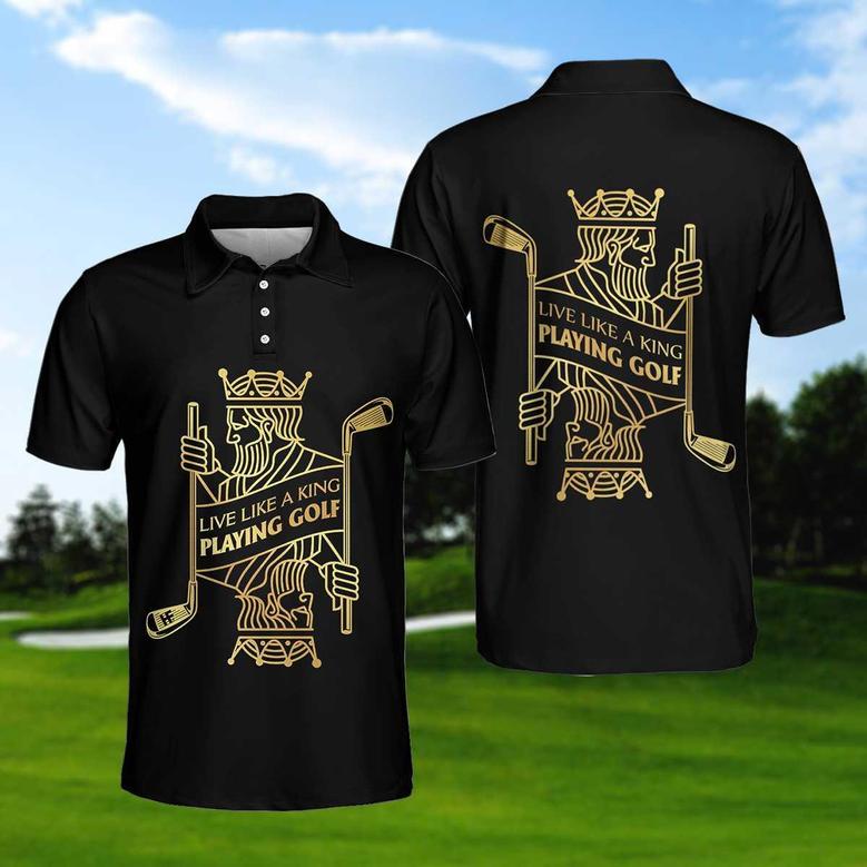 Live Like A King Playing Golf Black And Gold Polo Shirt, Luxury Playing Card Poker Polo Shirt, Best Golf Shirt For Men Coolspod
