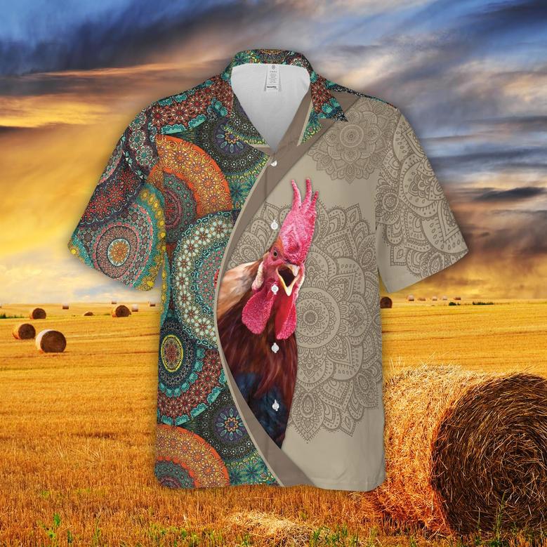 Mandala Pattern Rooster All Over Printed Hawaiian Shirt