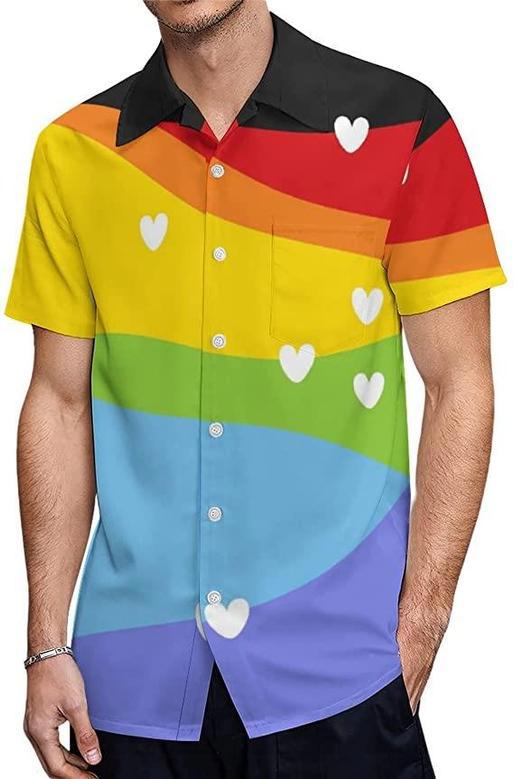 Men's Casual Button Down Hawaiian Shirt Pride Month Rainbow Lgbt Print Summer Hawaiian Shirts Beach Shirts Gift