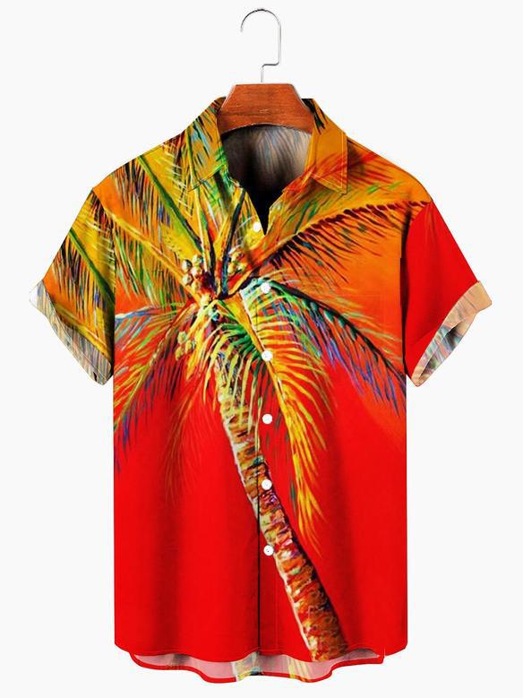 Men's Gradient Coconut Tree Print Hawaiian Shirt, Cool Hawaiian Shirt, Gift For Him