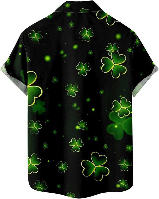 Mens St.Patrick's Day Shirt Irish Clover Printed Casual Shirt Short Sleeve Button Down Vintage Hawaiian Shirts