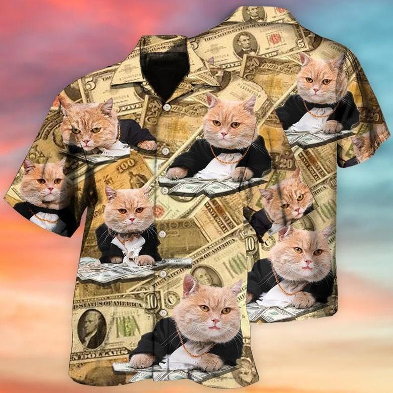 Money Cat Hawaiian Shirt With Vintage Style, Hawaii Shirt For Cat Lovers