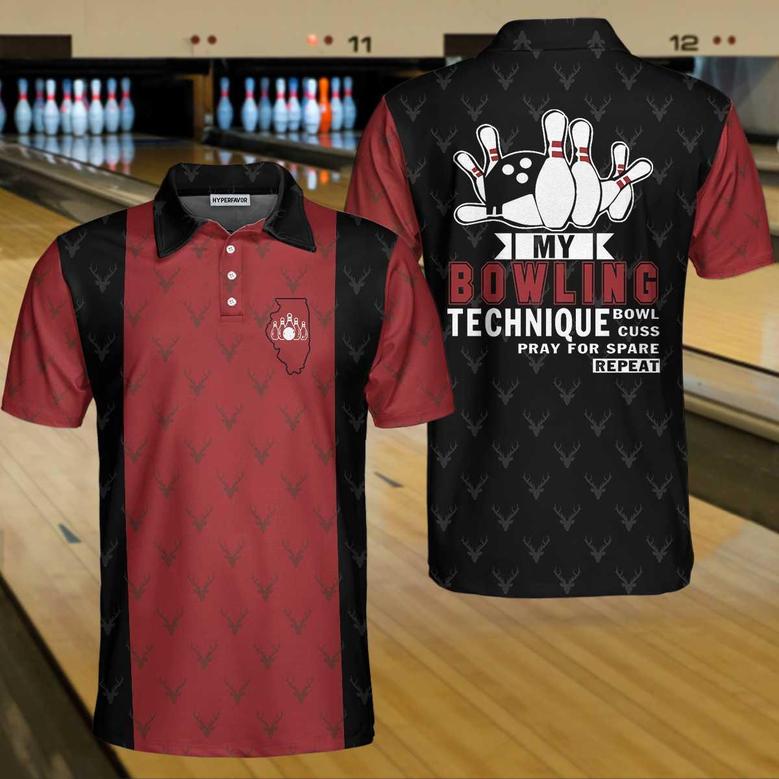 My Bowling Technique Illinois Bowling Polo Shirt, Red And Black Bowling Shirt For Men Coolspod