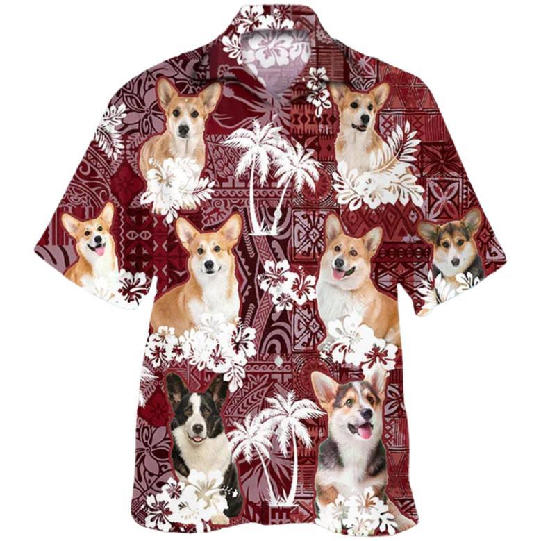 Pembroke Welsh Corgi Hawaiian Shirt, Dog Hawaiian Shirt Red Tribal Pattern