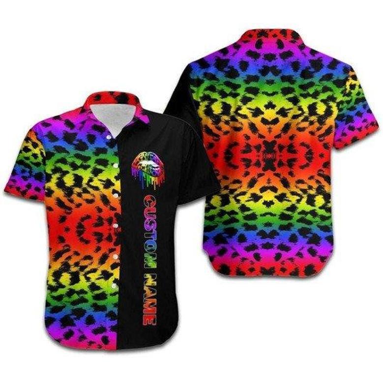 Personalized Aloha Rainbow Cheetah Lgbt Hawaiian Shirt, Custom Name Gaymer Hawaiian Shirt For Pride Month