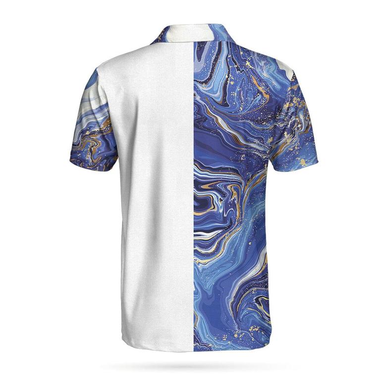 Personalized Blue Marble And Gold Golf Custom Polo Shirt, Cool Golf Shirt For Men Coolspod