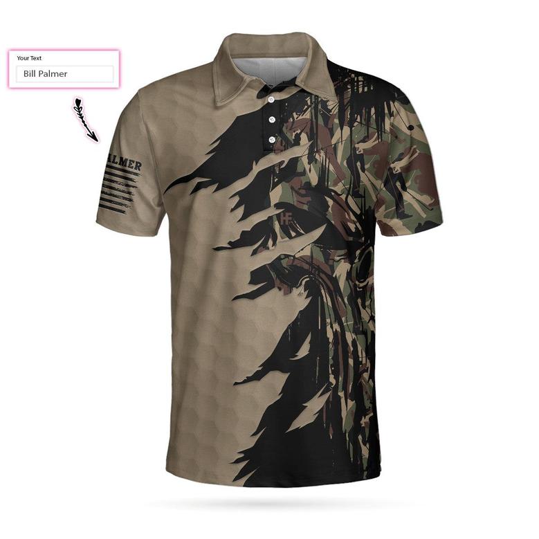 Personalized Camo Golf Shirt For Men, Ripped Vintage Golfing Clubs Uniform Skull Camouflaged Polo Shirts Coolspod