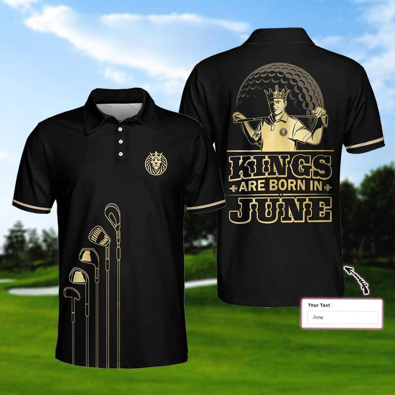 Personalized Kings Are Born Custom Polo Shirt, Luxury Black And Gold Polo Shirt, Cool Golf Shirt For Men Coolspod
