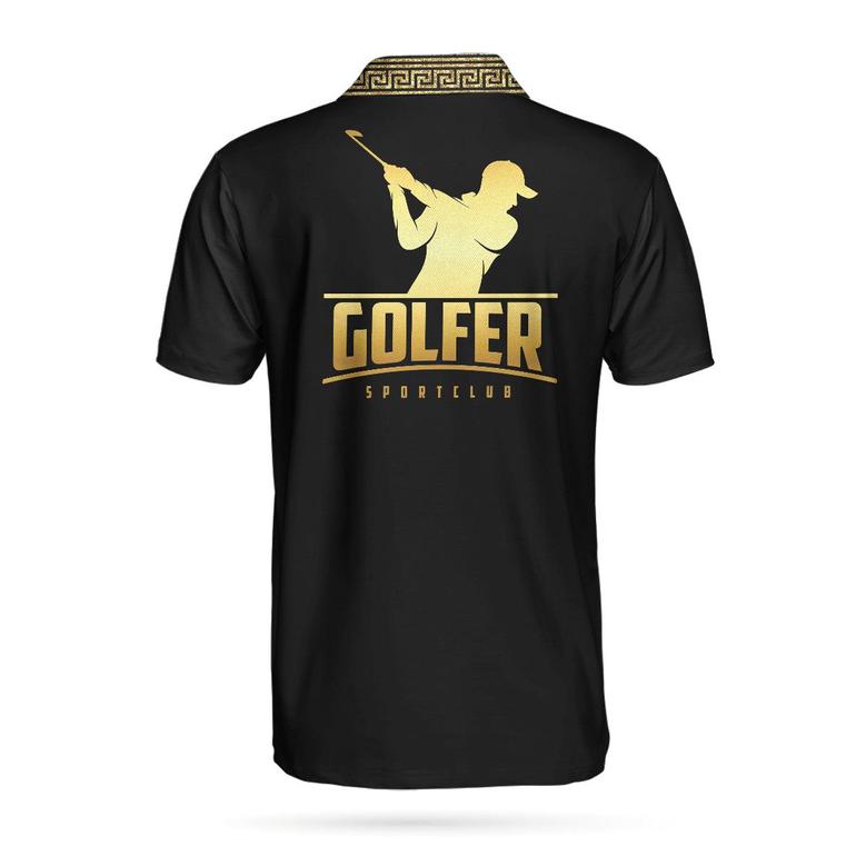 Personalized Luxury Baroque Pattern Golfer Custom Polo Shirt, Golden Greek Key Pattern Golf Shirt For Men Coolspod