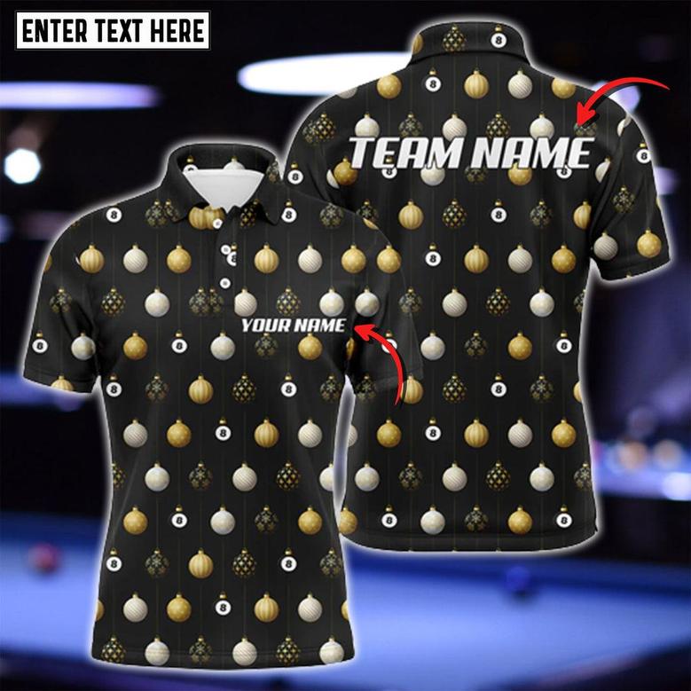 Personalized Merry Christmas Light Pattern Billiard Pattern Polo Shirt, Idea Gift For Pool Player