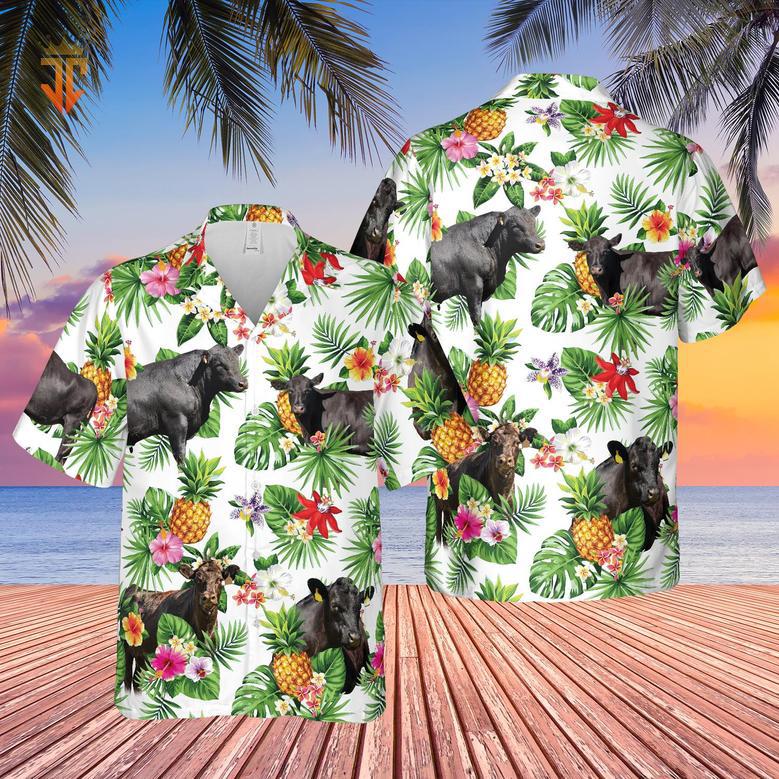 Personalized Name Black Angus Cattle Pineapples All Over Printed Hawaiian Shirt