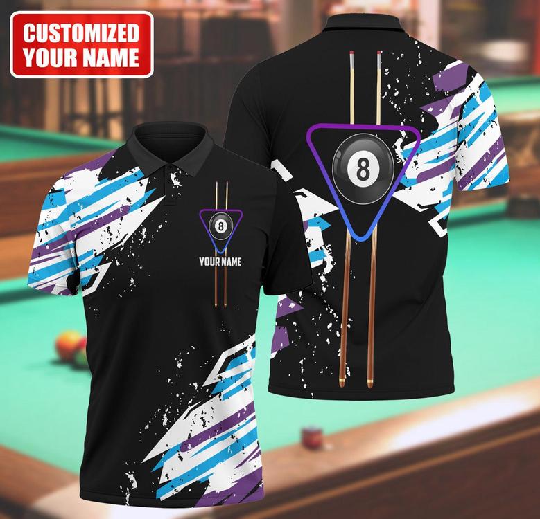 Personalized Name Watercolor Billiard Polo Shirt, Unisex Shirt For Men Women, Idea Gift For Billiard Player