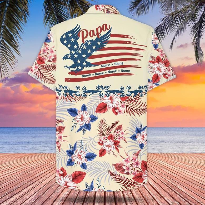 Personalized Papa American Eagle Flag, Of July, Tropical Pattern Hawaiian Shirt For Grandpa And Papa