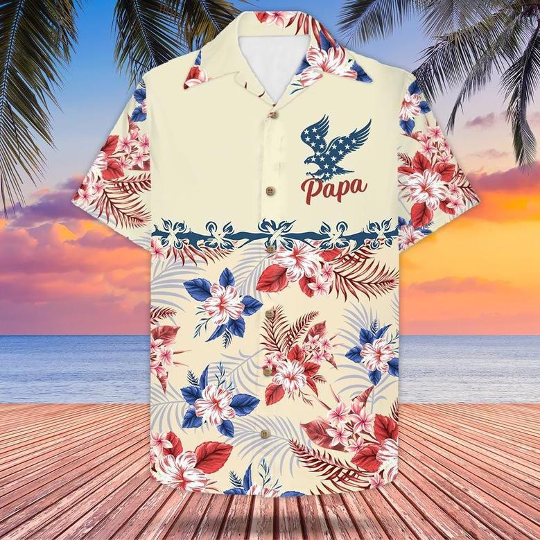 Personalized Papa American Eagle Flag, Of July, Tropical Pattern Hawaiian Shirt For Grandpa And Papa