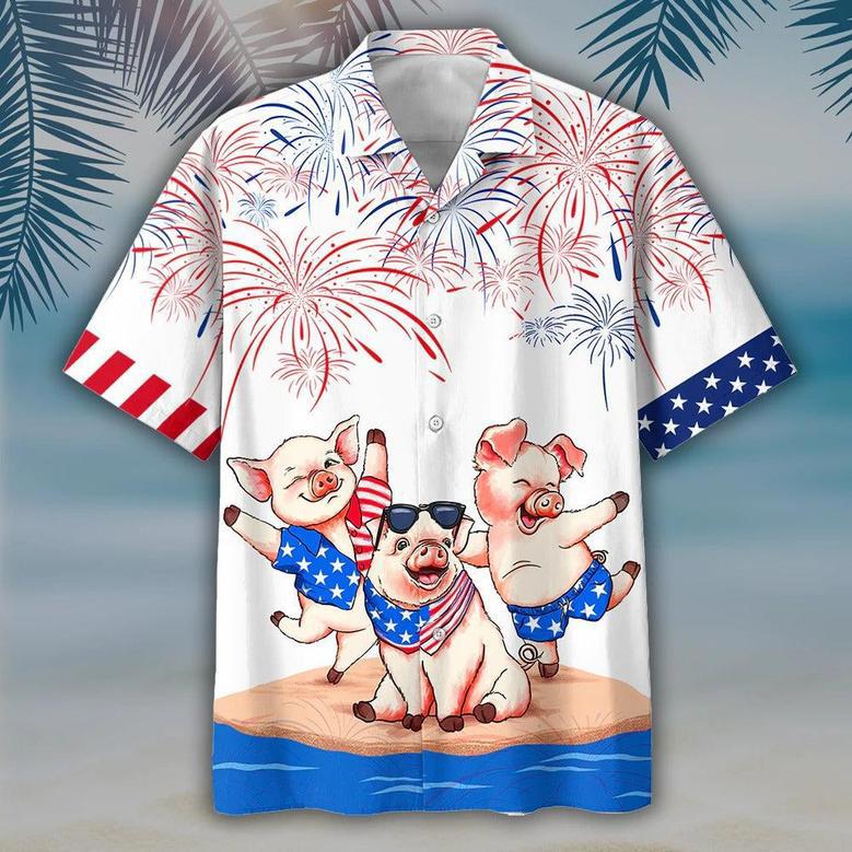 Pig's Full Print Hawaiian Shirts, Independence Day Is Coming, Happy Of July Pig Aloha Beach Shirt