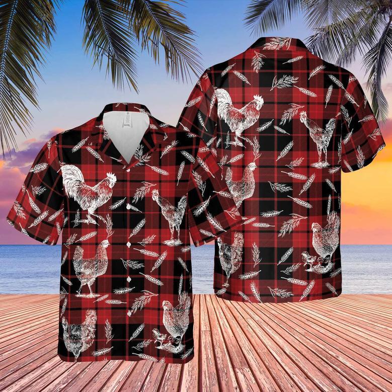 Plaid Pattern Chicken All Over Printed Hawaiian Shirt