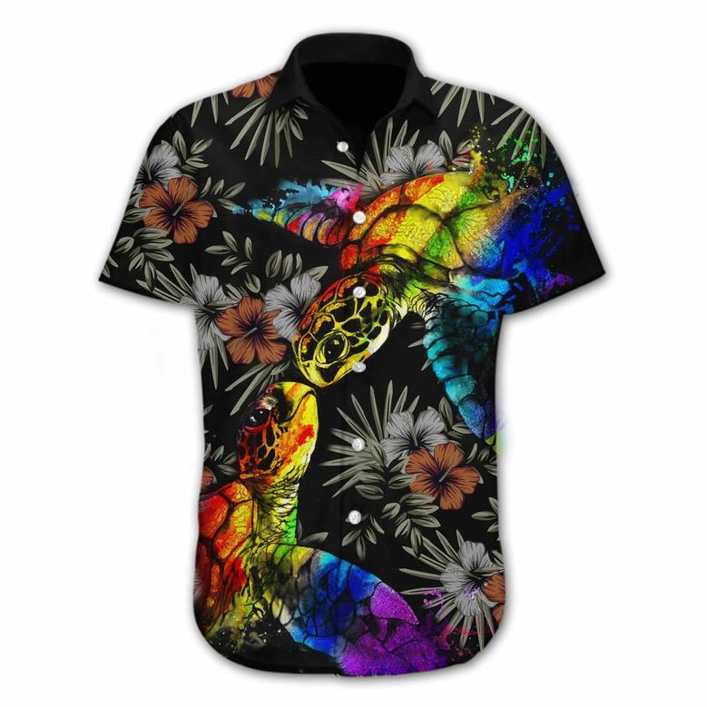 Pride Hawaiian Shirt Gift For Gay, Colorful Turtle Lgbt Flower Design Hawaiian Shirt