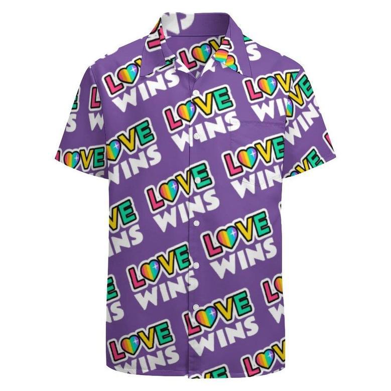 Pride Lgbtq Love Wins Rainbow Purple Hawaiian Vintage Shirt Mens Button Down Plus Size Tropical Hawaii Beach Shirts