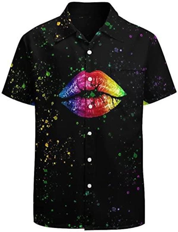 Pride Rainbow Lips Hawaiian T Shirt, Gaymer Hawaiian Shirt, Lesbian Hawaii T Shirt