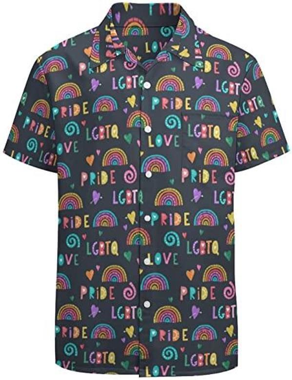 Rainbow Lgbt Print Summer Hawaiian Shirts Beach Shirts Gift, Lesbian Love Gifts, Love Is Love Rainbow Hawaii Shirt