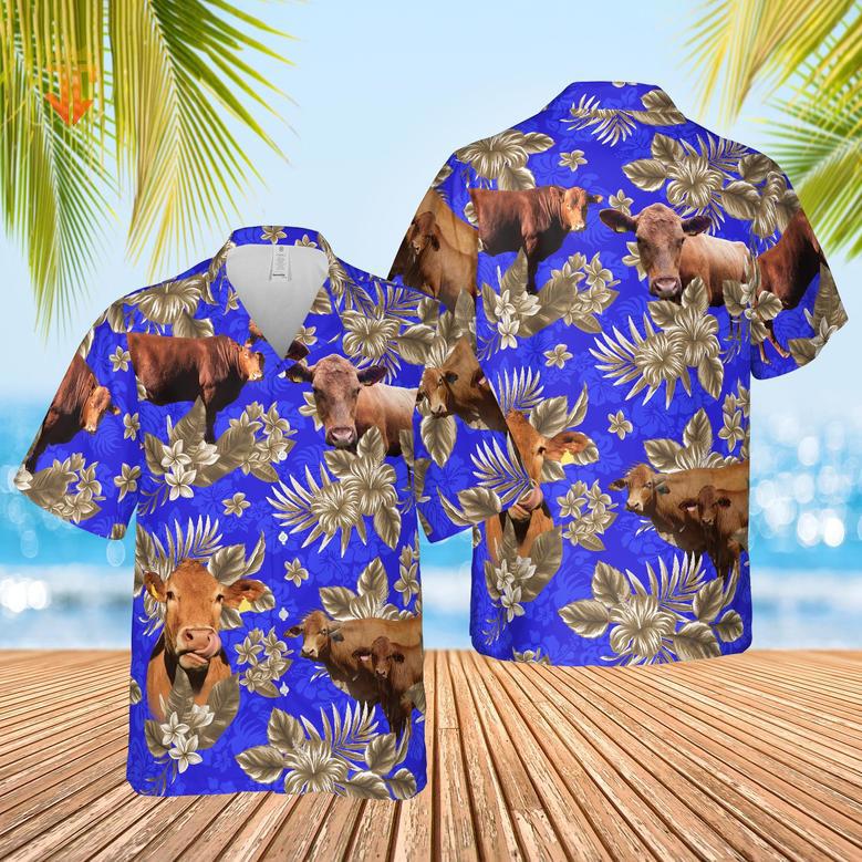 Red Angus Cattle Lovers Aloha Pattern All Over Printed Hawaiian Shirt