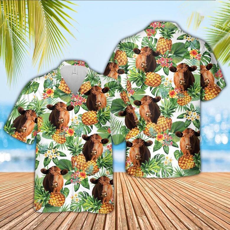 Red Angus Pineapple Pattern Hawaiian Shirt, Farm Hawaiian Shirt, Farmer Hawaii