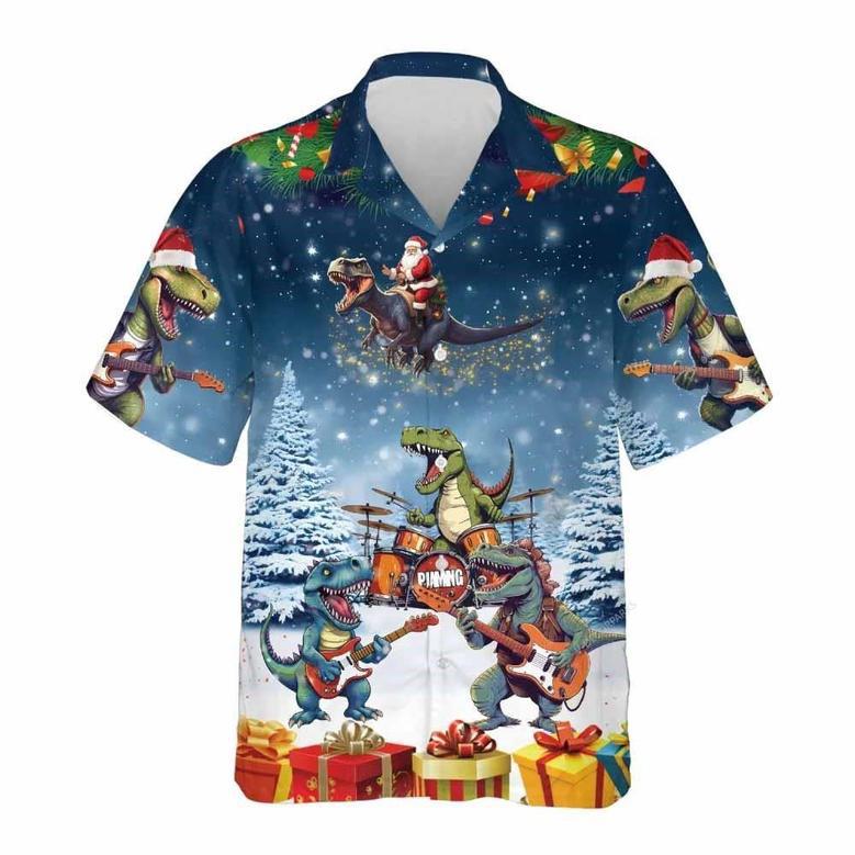 Santa Dinosaurs Christmas Hawaiian Shirts, Xmas Hawaiian Shirts