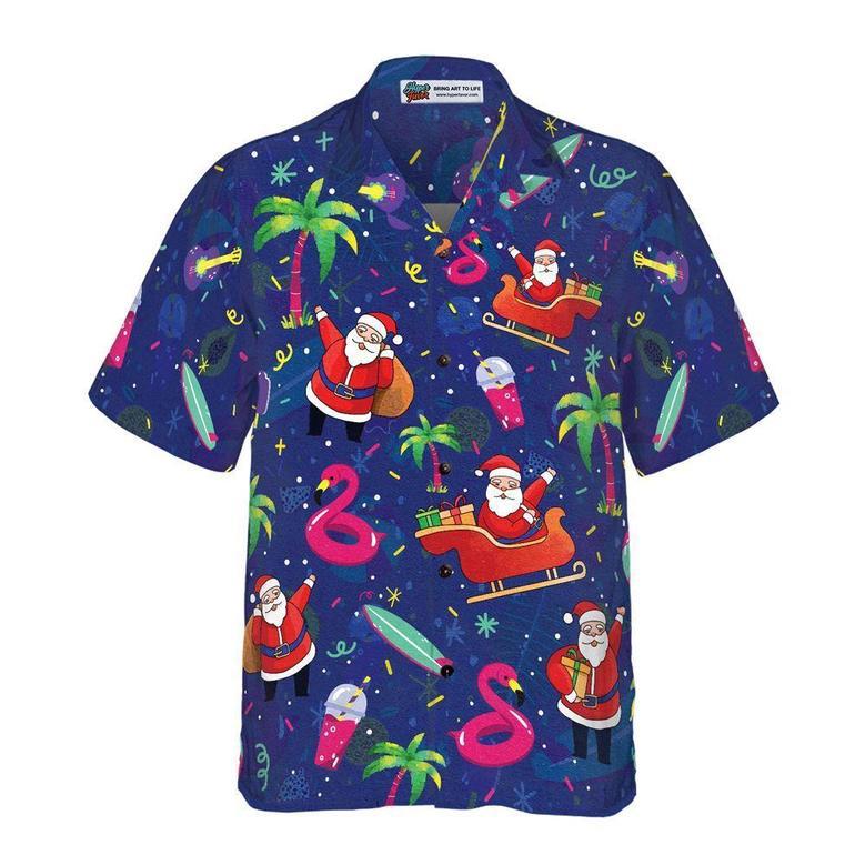 Santa Flamingo Tropical Pattern Hawaiian Shirt, Xmas Hawaiian Shirts