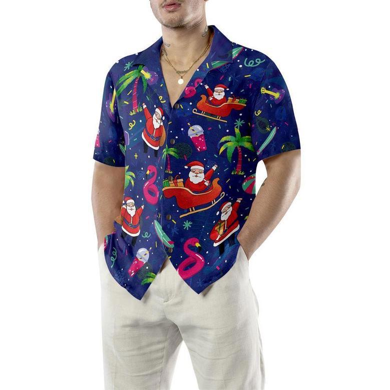 Santa Flamingo Tropical Pattern Hawaiian Shirt, Xmas Hawaiian Shirts