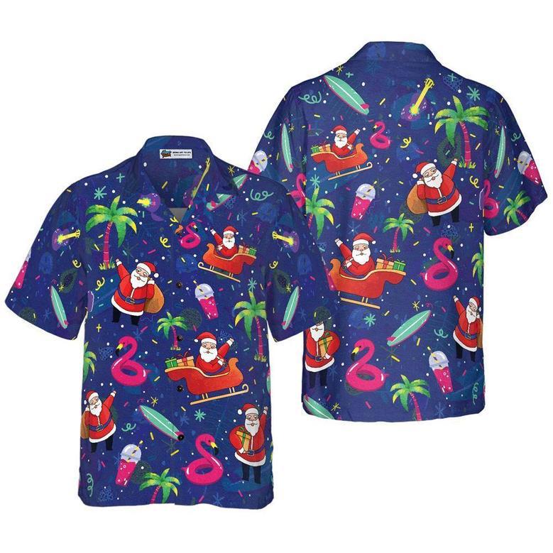 Santa Flamingo Tropical Pattern Hawaiian Shirt, Xmas Hawaiian Shirts