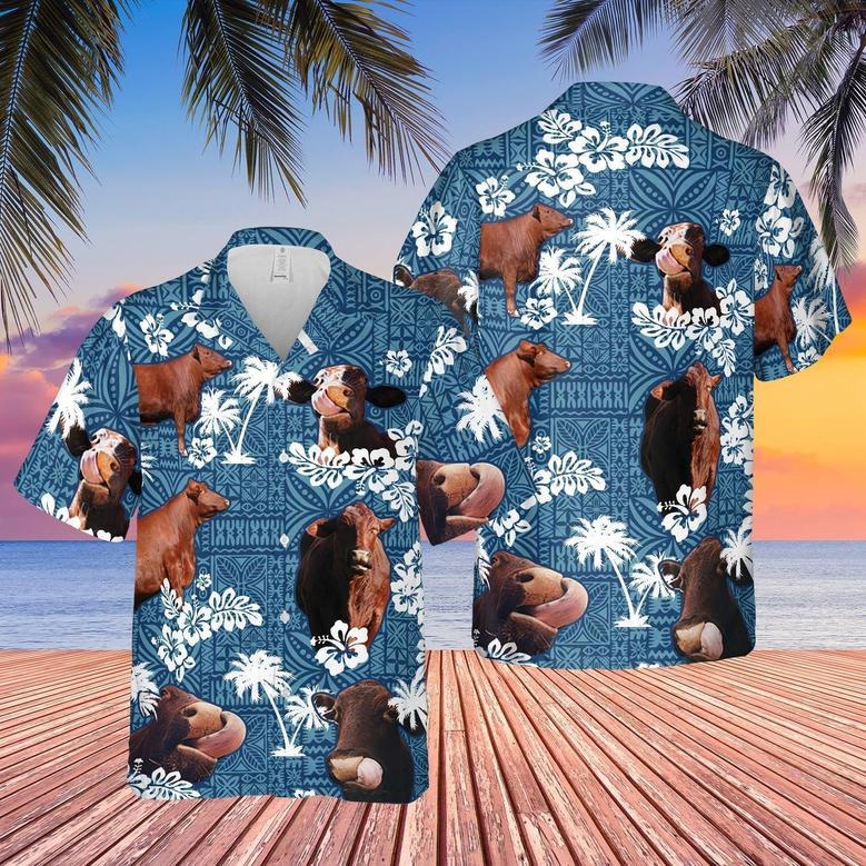 Santa Gertrudis Cattle Blue Tribal All Over Printed Hawaiian Shirt