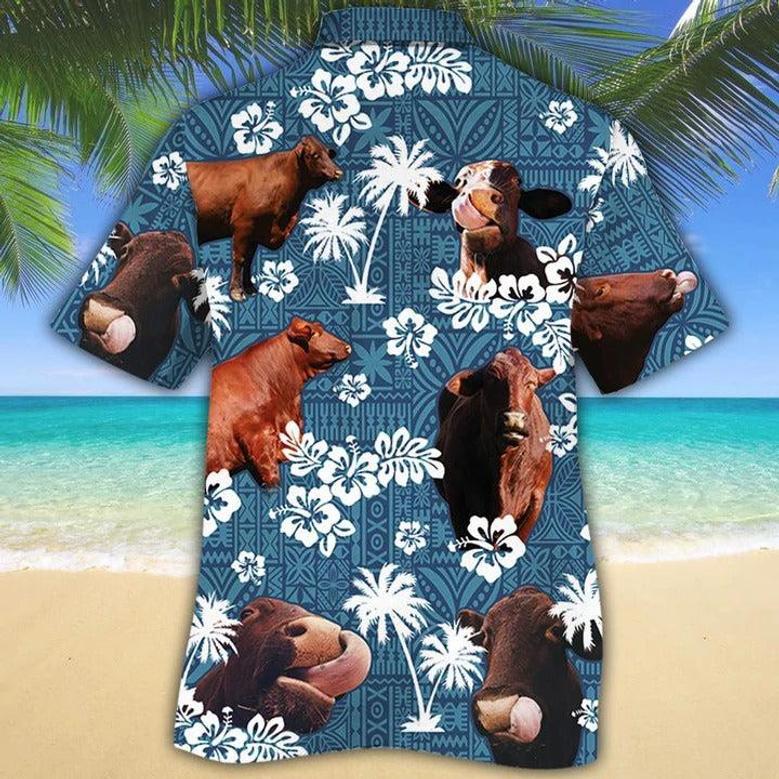 Santa Gertrudis Cattle Lovers Blue Tribal Pattern Hawaiian Shirt, Unisex Print Aloha Short Sleeve Casual Shirt