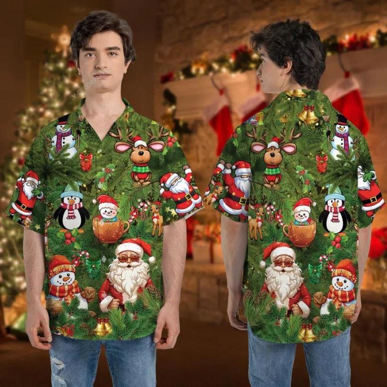 Santa Pine Tree Unisex Hawaiian Shirt, Xmas Hawaiian Shirts