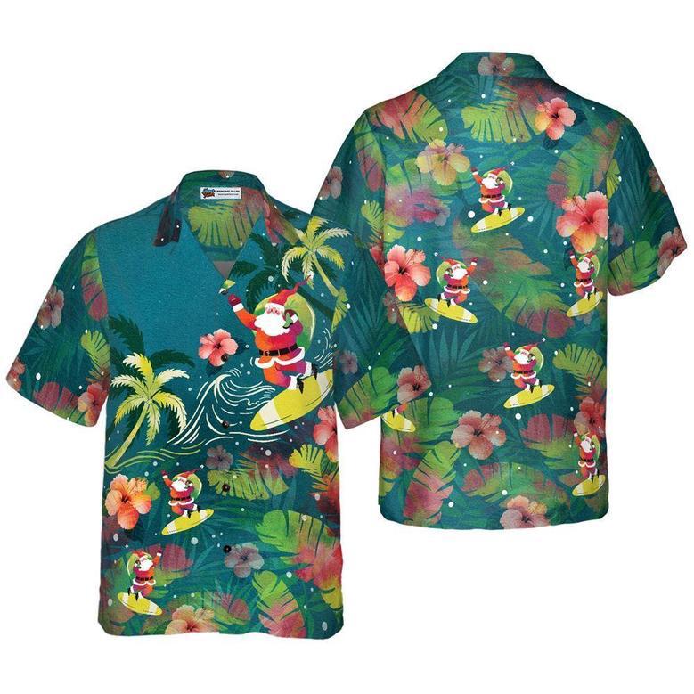 Santa Surfing Tropical Hawaiian Shirt, Xmas Hawaiian Shirts