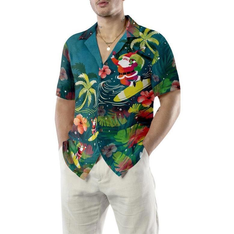 Santa Surfing Tropical Hawaiian Shirt, Xmas Hawaiian Shirts