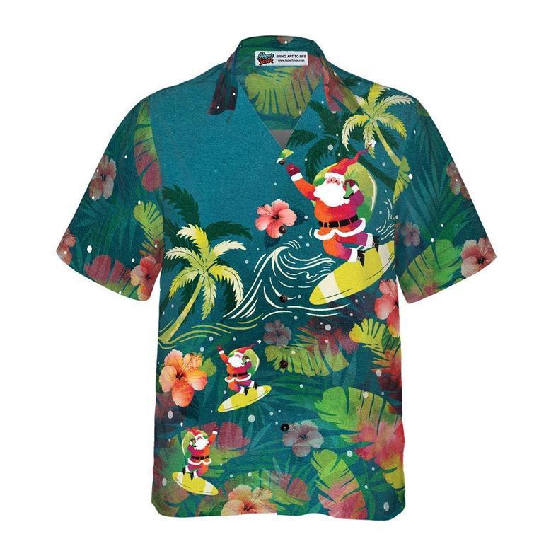 Santa Surfing Tropical Hawaiian Shirt, Xmas Hawaiian Shirts