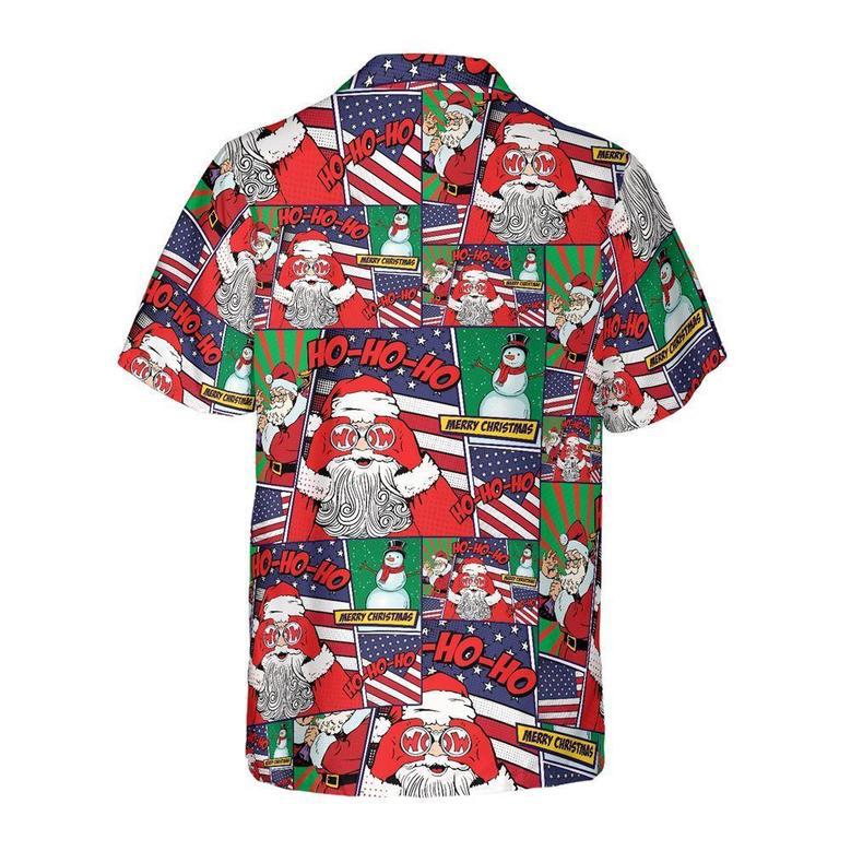 Santa With American Flag Comic Style Hawaiian Shirts, Xmas Hawaiian Shirts