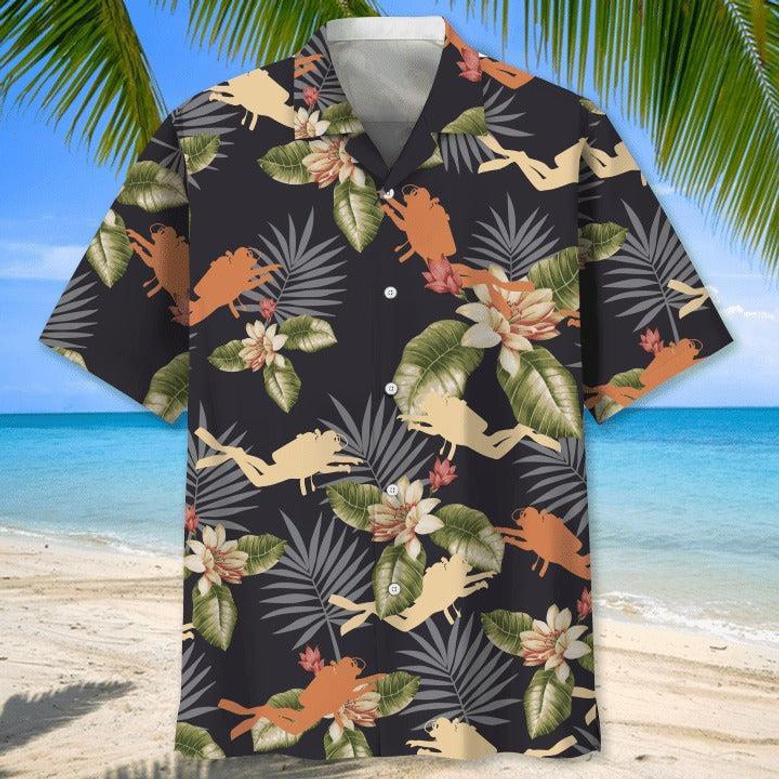 Scuba Diving Coconut Ocean Hawaiian Shirts For Travel Summer, Scuba Diving All Over Printed Hawaii Shirt