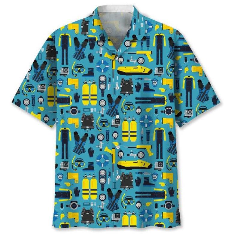 Scuba Diving Coconut Ocean Hawaiian Shirts For Travel Summer, Scuba Diving All Over Printed Hawaii Shirt