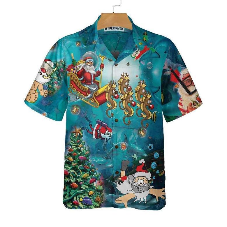 Scuba Diving Santa Claus Christmas Undersea Hawaiian Shirt, Xmas Hawaiian Shirts