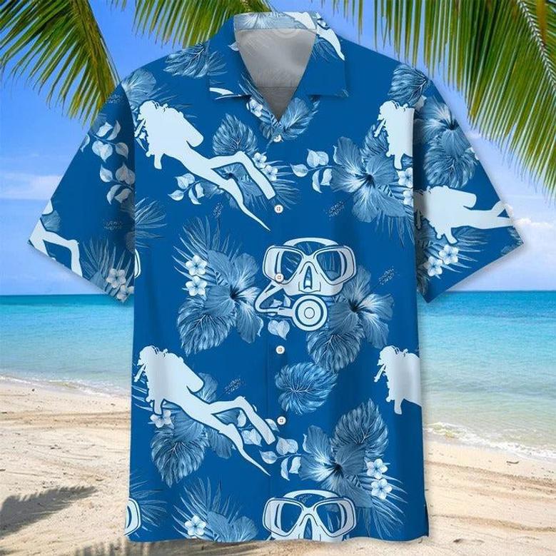 Scuba Diving Turtle Hawaiian Shirt For Summer Travel, Aloha Scuba Diving Beach Shirt For Man And Woman