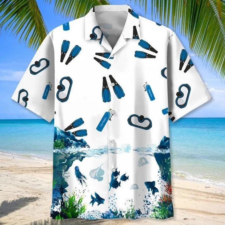 Scuba Diving Usa Blue Tropical Hawaiian Shirts, Aloha Diving Beach Shirt, Beautiful Hawaiian Shirt For Summer