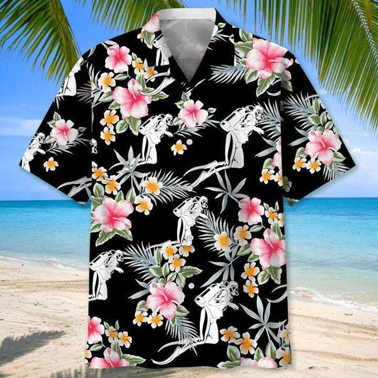 Scuba Diving Usa Blue Tropical Hawaiian Shirts, Aloha Diving Beach Shirt, Beautiful Hawaiian Shirt For Summer