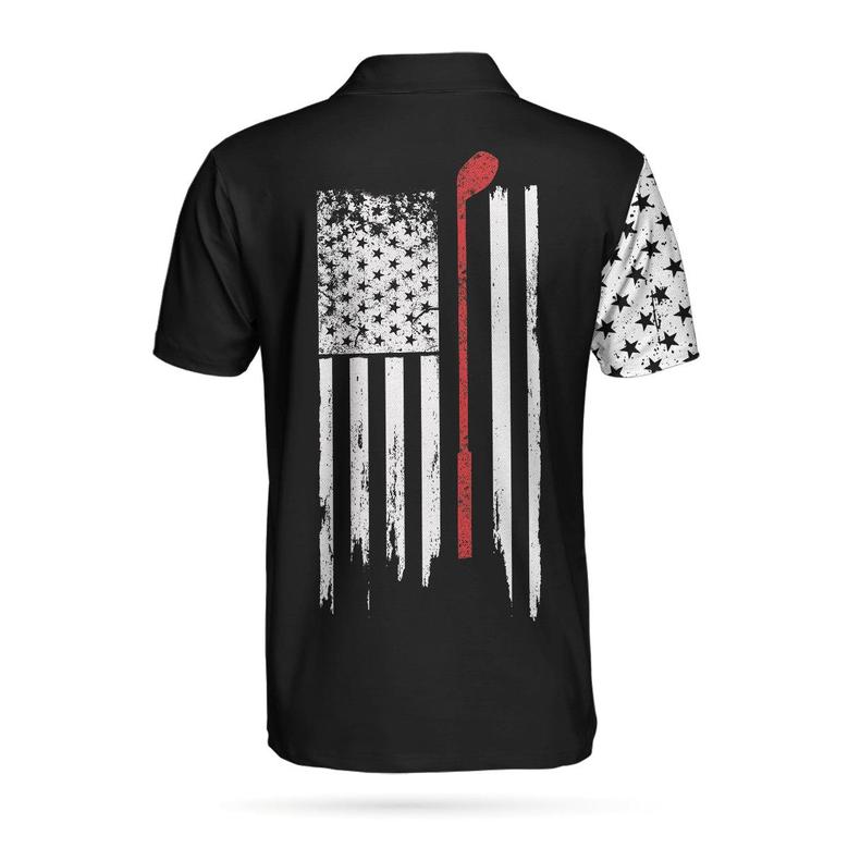 Skull American Flag With Golf Club Polo Shirt, Black And White American Flag Polo Shirt, Patriotic Golf Shirt For Men Coolspod