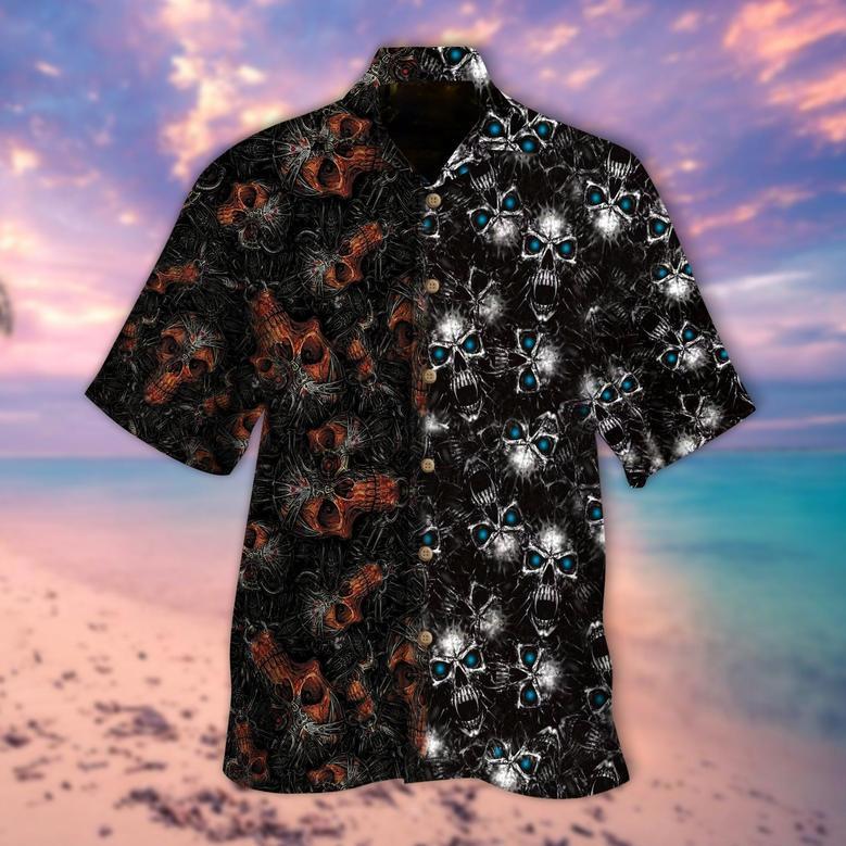 Skull Half Orange Half Blue All Over Printed Hawaiian Shirt