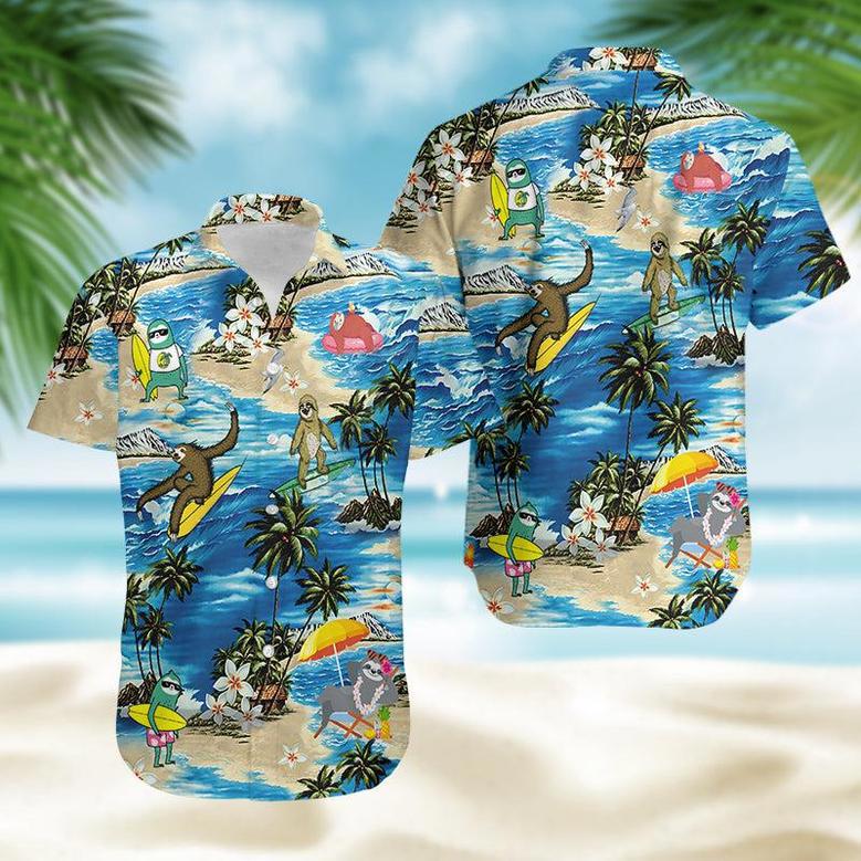 Sloth Surfing Summer Vibe Tropical Hawaiian Aloha Shirts