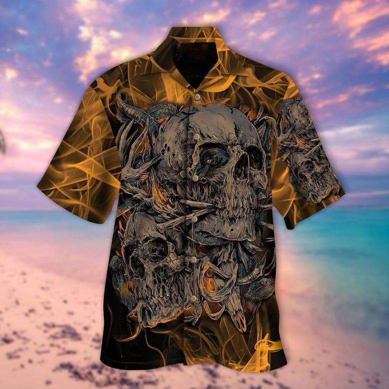 Smoking Skull All Over Printed Hawaiian Shirt Men Women Skull Aloha Shirts