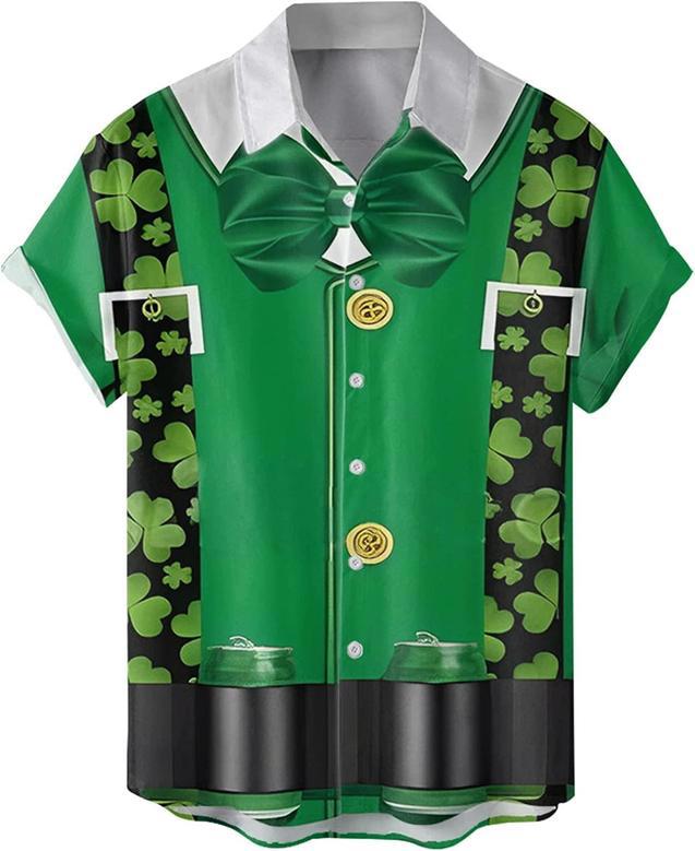 St. Patrick's Day Button Down Shirt, Funky Irish Print Unisex Hawaiian Shirt, Beach Shirts For Her