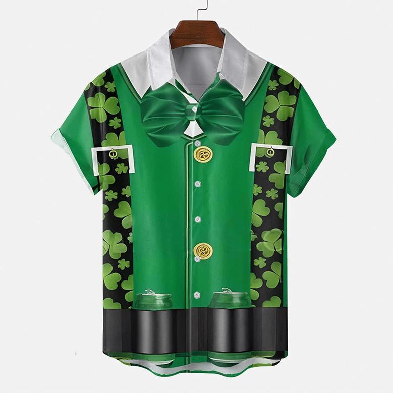 St. Patrick's Day Button Down Shirt, Funky Irish Print Unisex Hawaiian Shirt, Beach Shirts For Her